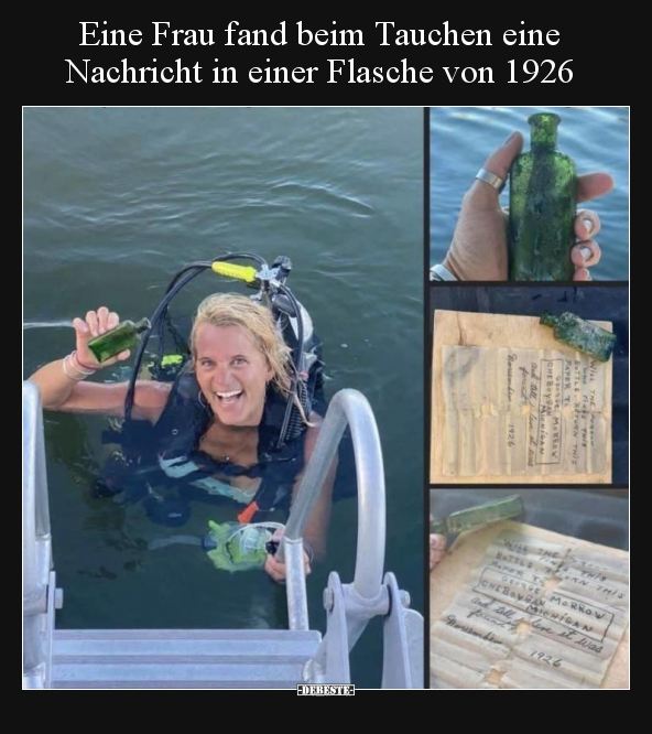 Eine Frau fand beim Tauchen eine Nachricht in einer.. - Lustige Bilder | DEBESTE.de