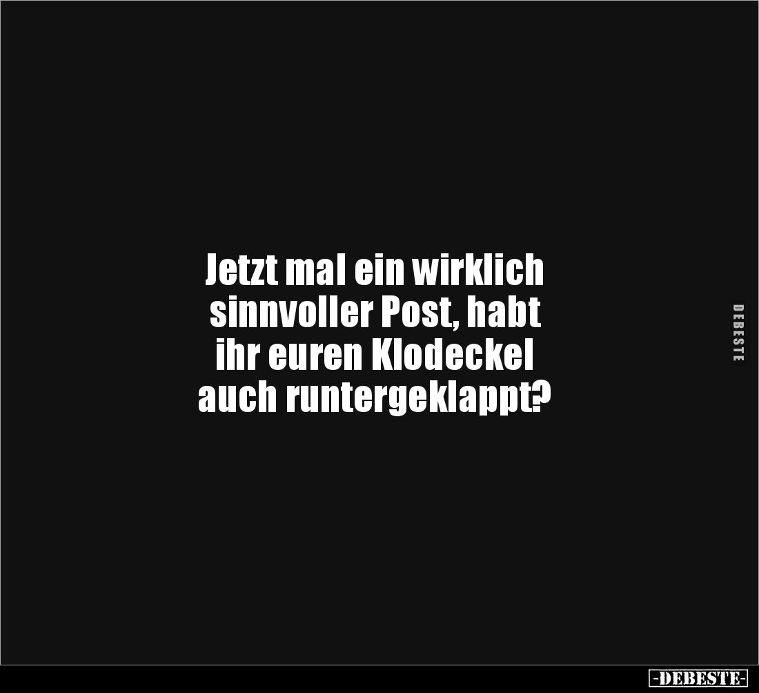 Jetzt mal ein wirklich
sinnvoller Post, habt
ihr euren Klodeckel
auch runtergeklappt?
