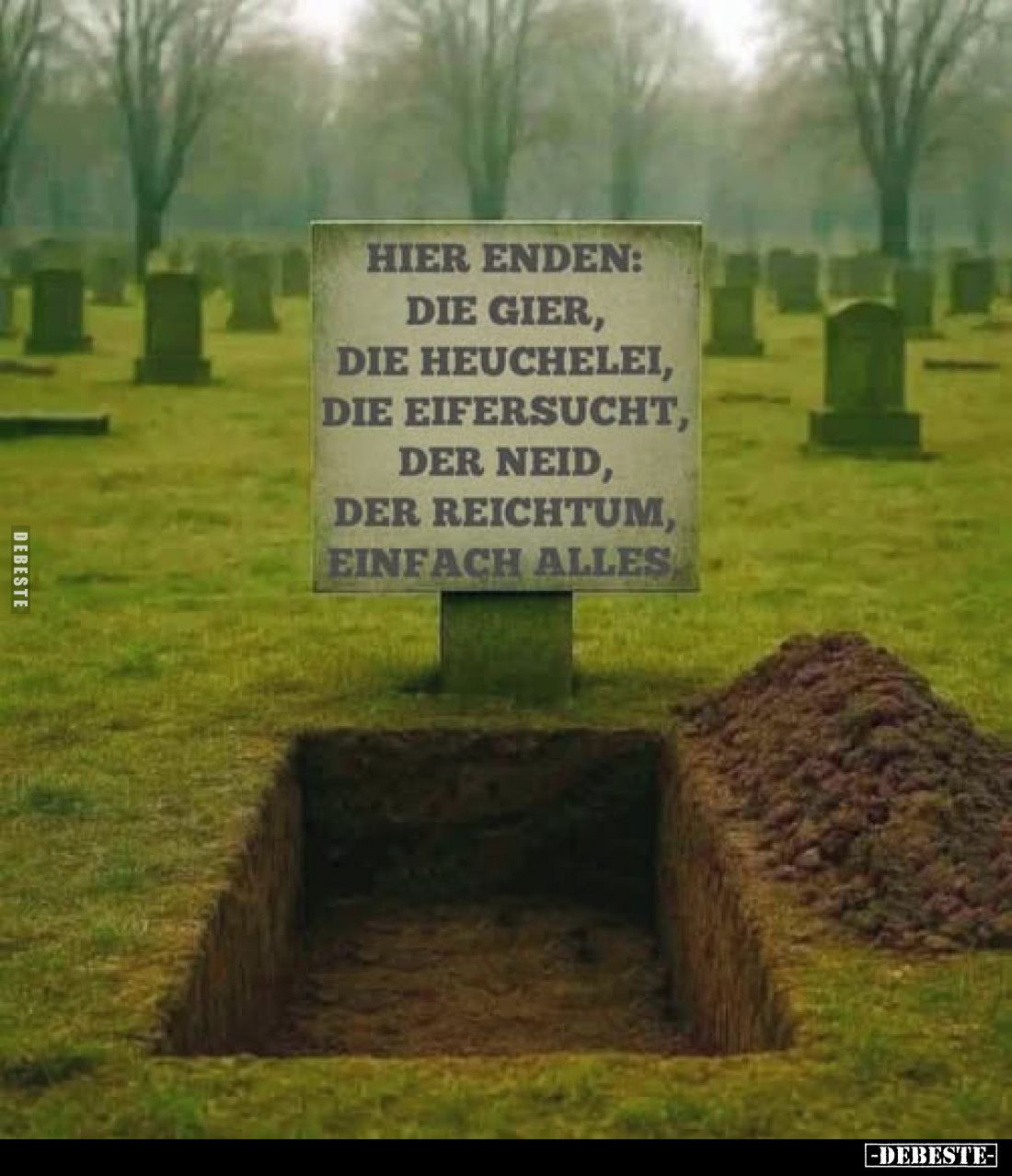 Hier enden:
Die Gier, die Heuchelei, die Eifersucht, der Neid, der Reichtum, einfach alles.