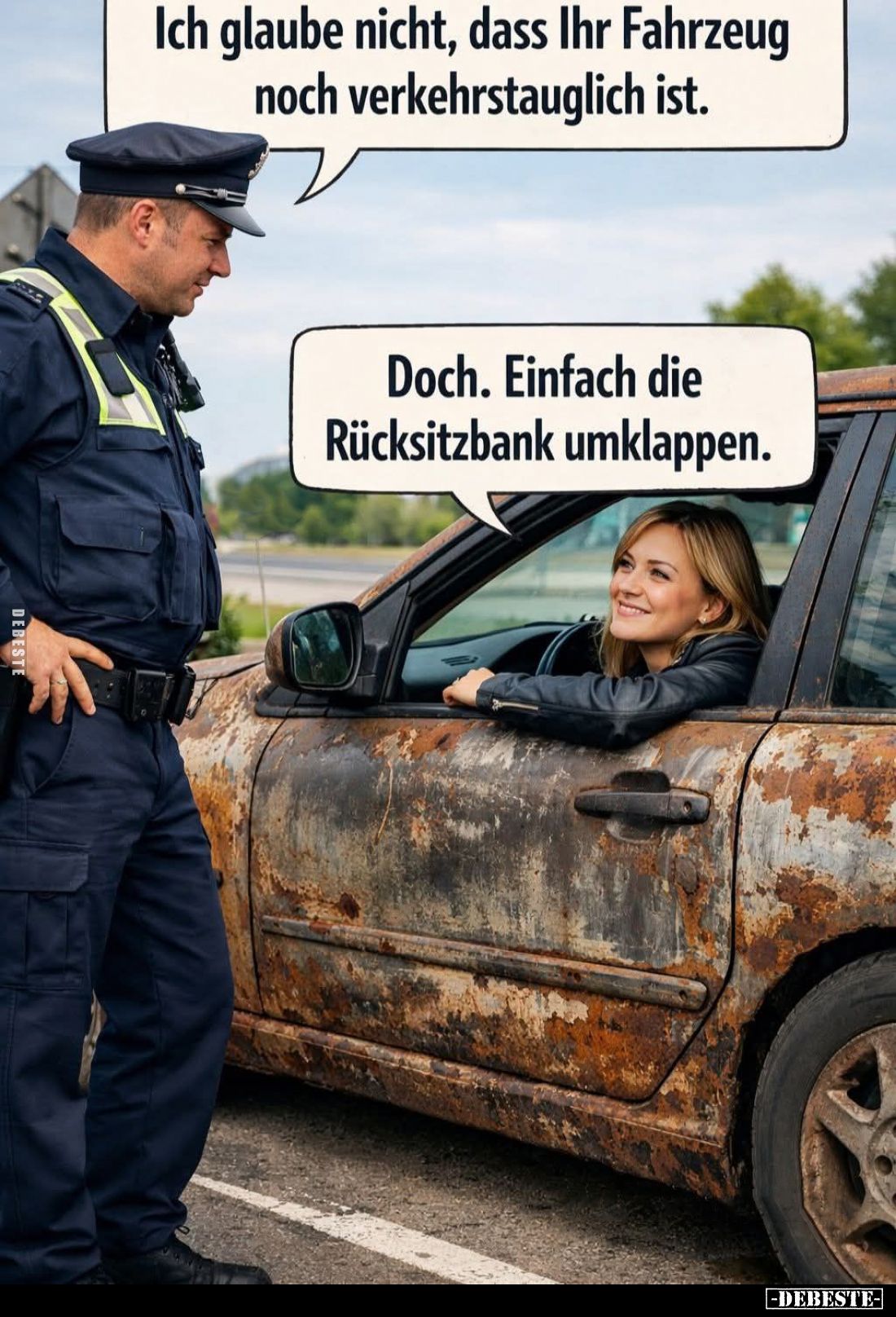 Ich glaube nicht, dass Ihr Fahrzeug noch verkehrstauglich ist. -
Doch. Einfach die Rücksitzbank umklappen.