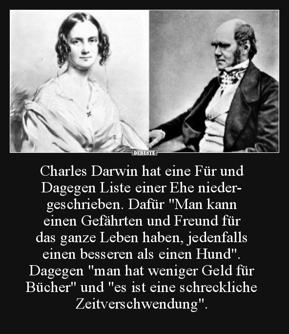 Charles Darwin hat eine Für und Dagegen Liste einer Ehe..