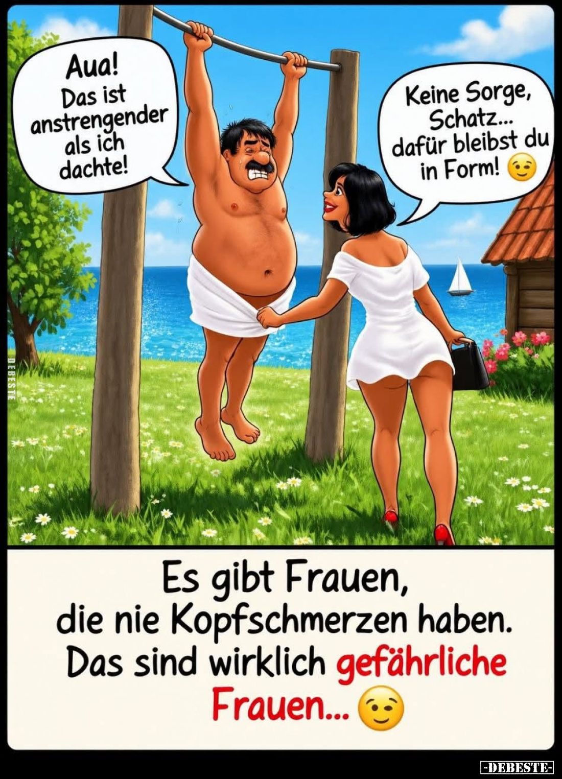 Aua!

Das ist anstrengender als ich dachte!

Keine Sorge, Schatz... dafür bleibst du in Form!

Es gibt Frauen, die nie ...