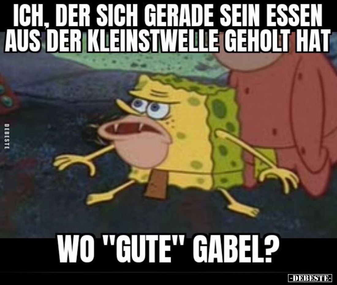 Ich, der sich gerade sein Essen aus der Kleinstwelle geholt hat. -
Wo "gute" Gabel?