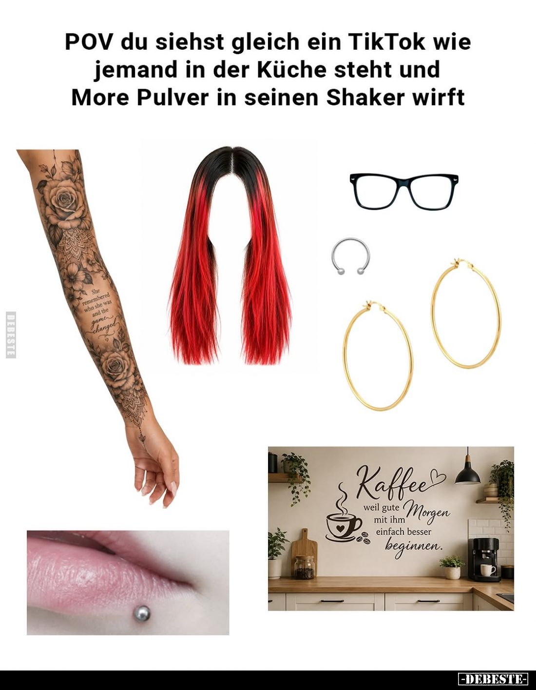 POV du siehst gleich ein TikTok wie jemand in der Küche steht und More Pulver in seinen Shaker wirft.