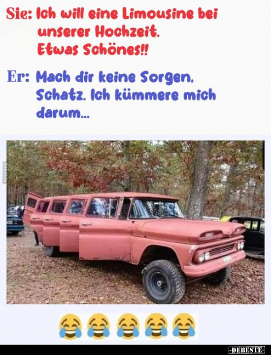 Sie: Ich will eine Limousine bei unserer Hochzeit.. - Lustige Bilder | DEBESTE.de