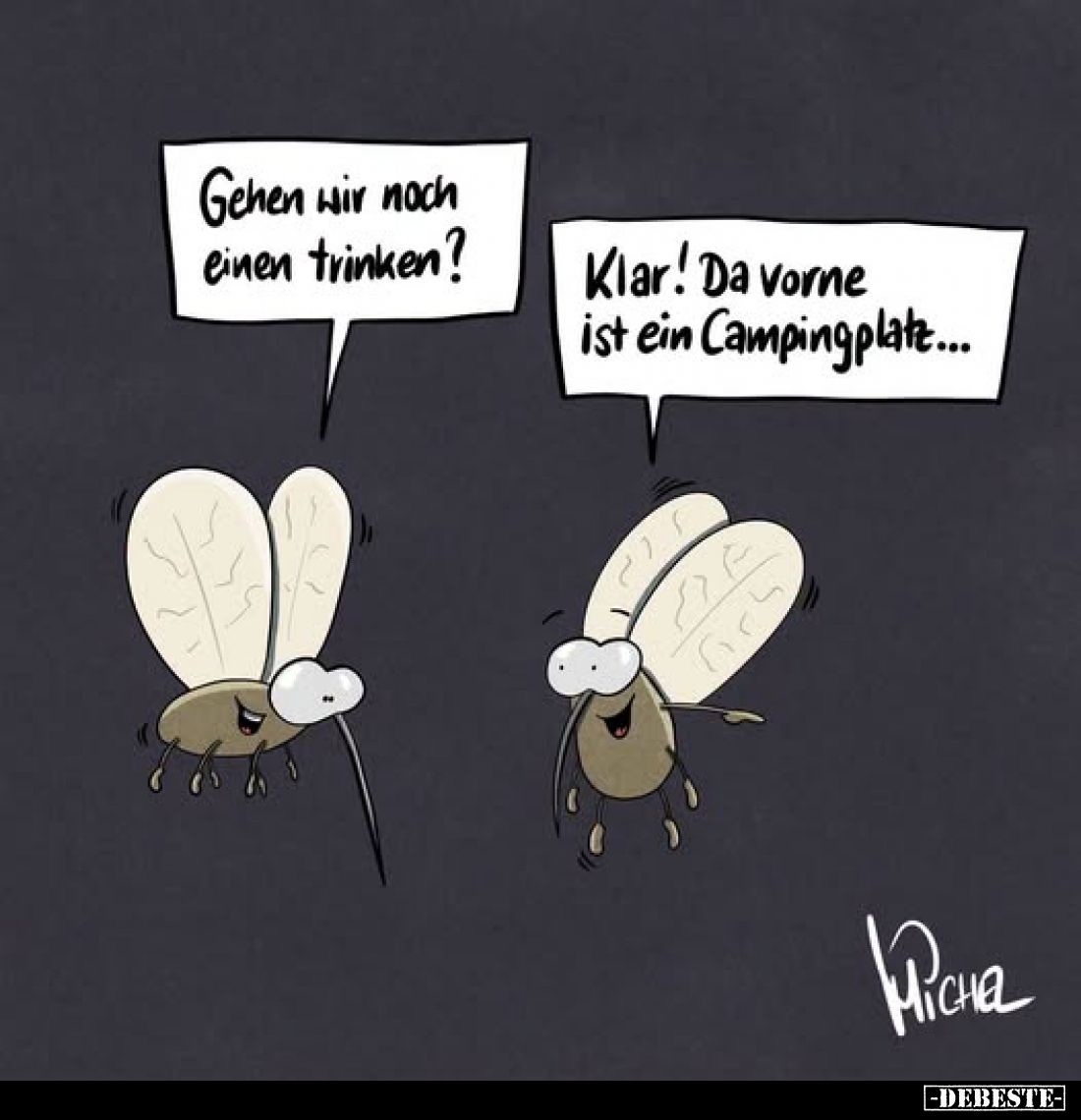 Gehen wir noch einen trinken?
-
Klar! Da vorne ist ein Campingplatz...