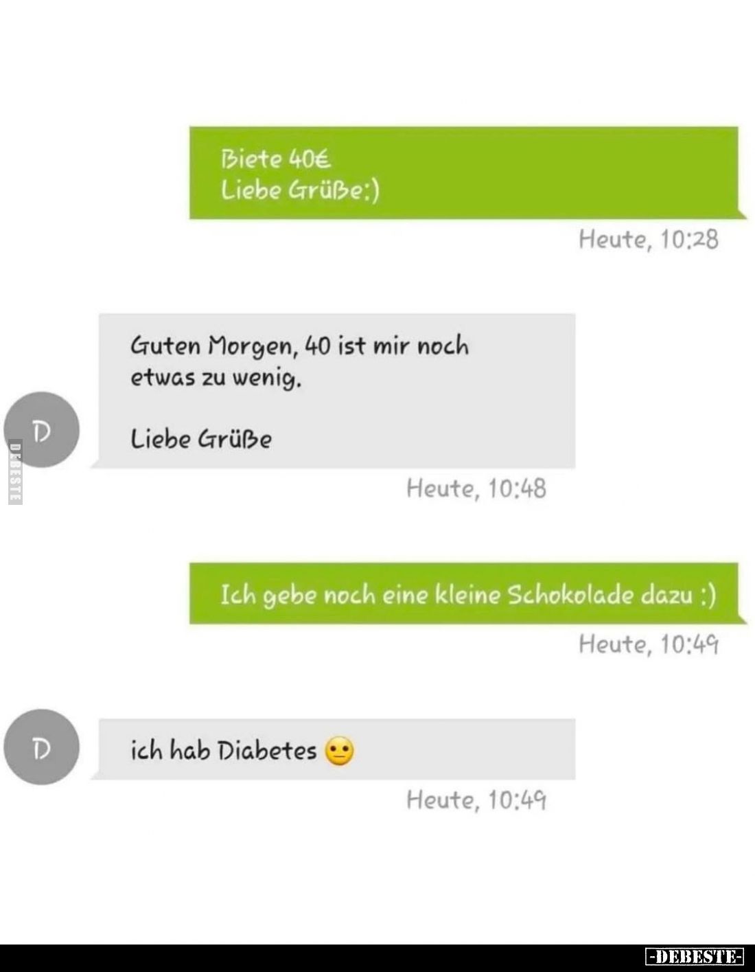 Biete 40€.
Liebe Grüße :)
Guten Morgen, 40 ist mir noch etwas zu wenig.
Liebe Grüße.
Ich gebe noch eine kleine Schokolade...