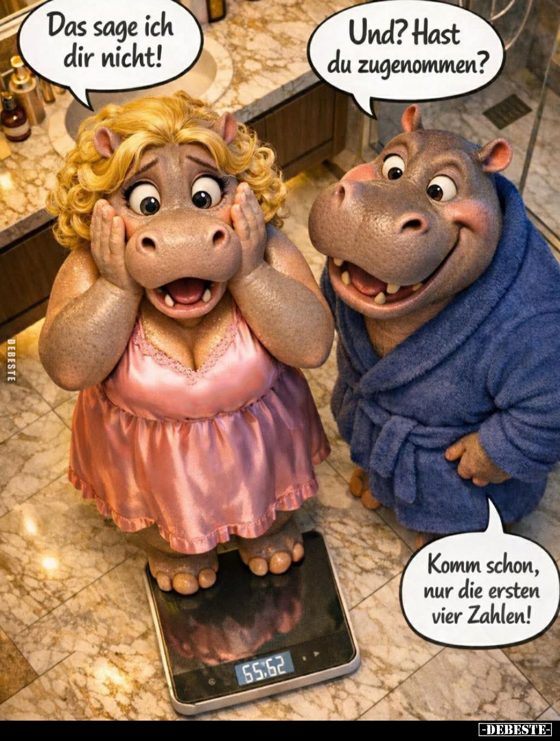 Das sage ich dir nicht! -
Und? Hast du zugenommen?
-
Komm schon, nur die ersten vier Zahlen!