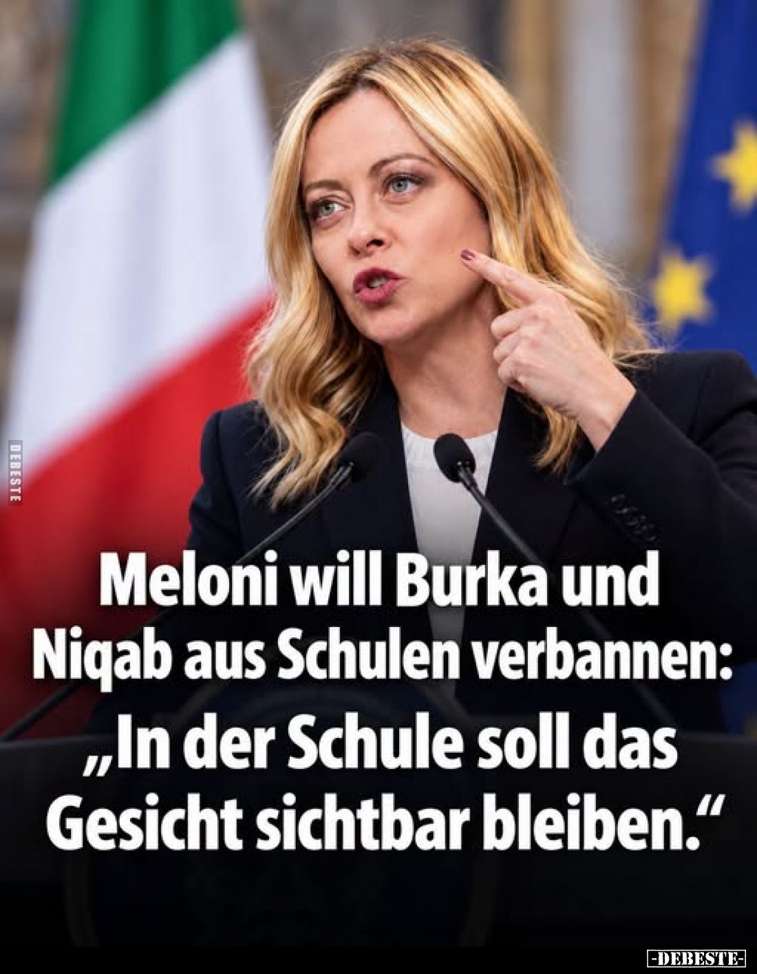 Meloni will Burka und Niqab aus Schulen verbannen:
„In der Schule soll das Gesicht sichtbar bleiben."