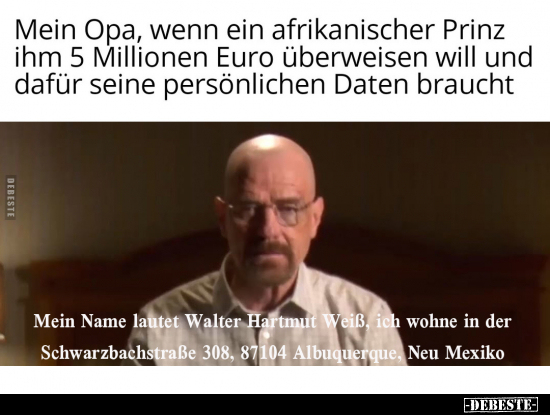 Mein Opa, wenn ein afrikanischer Prinz ihm 5 Millionen Euro.. - Lustige Bilder | DEBESTE.de