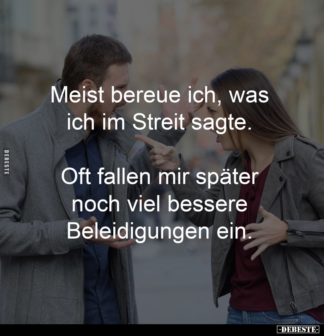 Meist bereue ich, was ich 
im Streit sagte. 

Oft fallen mir später 
noch viel bessere 
Beleidigungen ein.