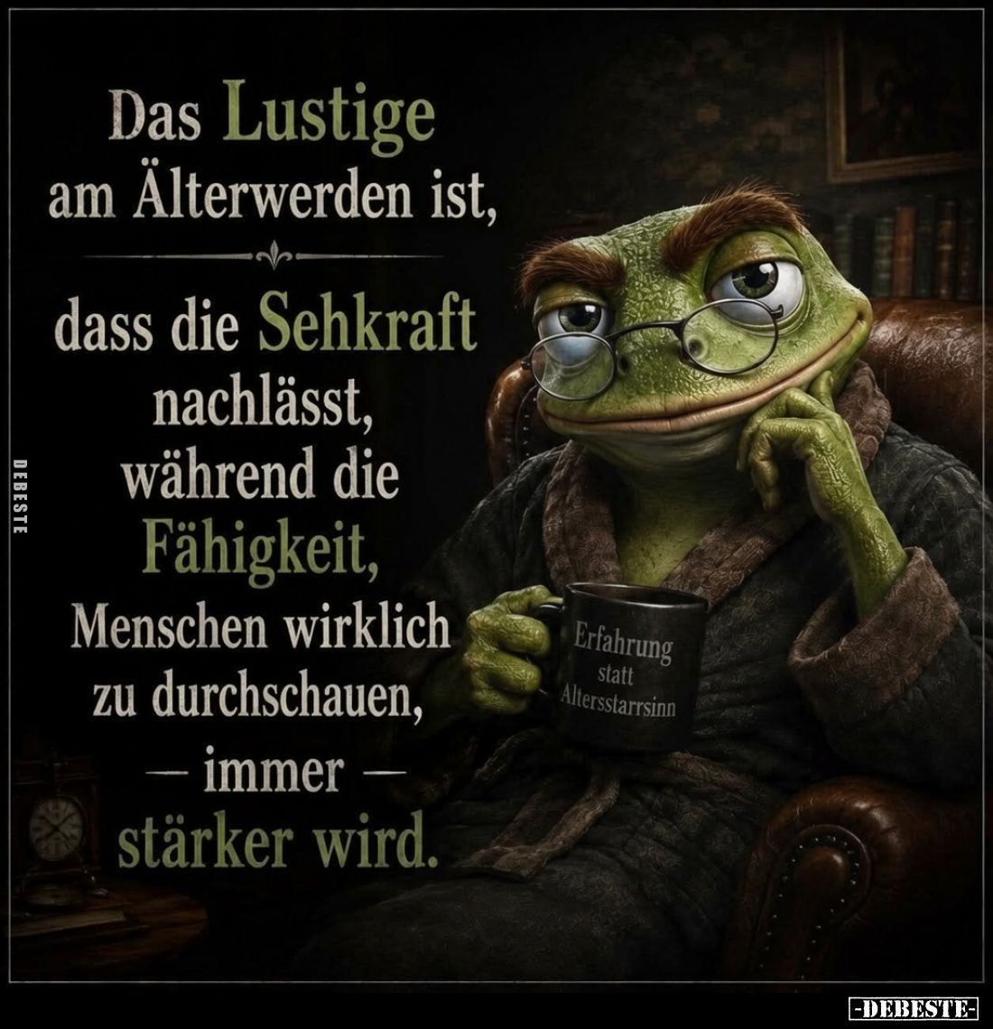 Das Lustige am Älterwerden ist,
dass die Sehkraft nachlässt. während die Fähigkeit, Menschen wirklich zu durchschauen, immer...