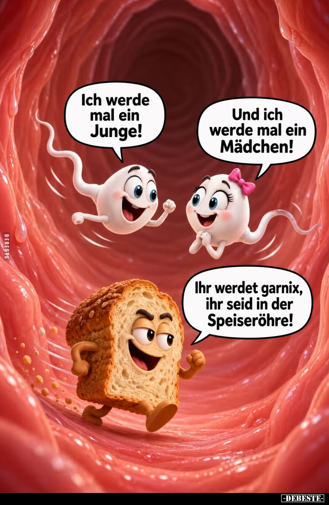 Ich werde mal ein Junge!
Und ich werde mal ein Mädchen!
Ihr werdet garnix, ihr seid in der Speiseröhre!