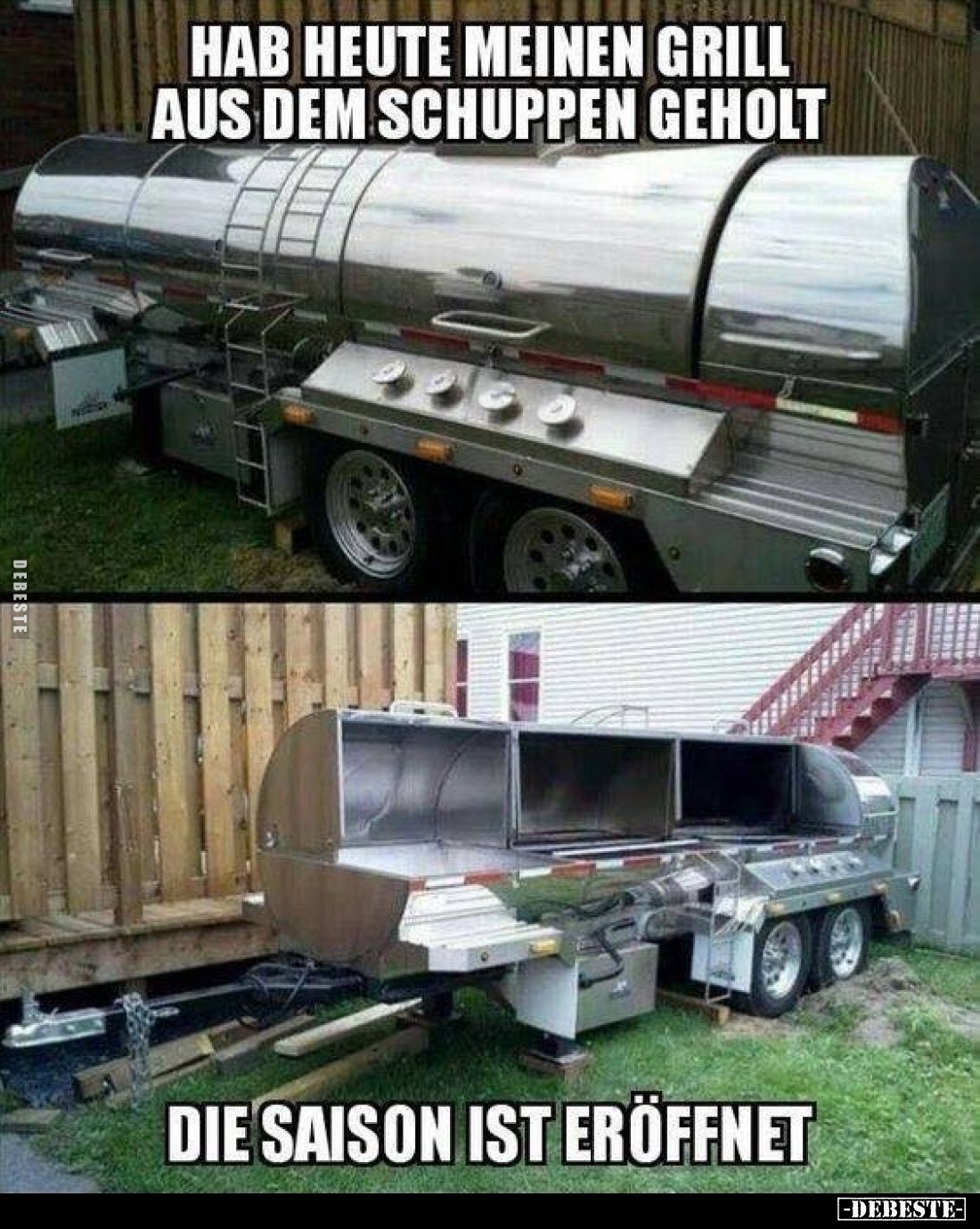Hab heute meinen Grill aus dem Schuppen geholt.
Die Saison ist eröffnet.