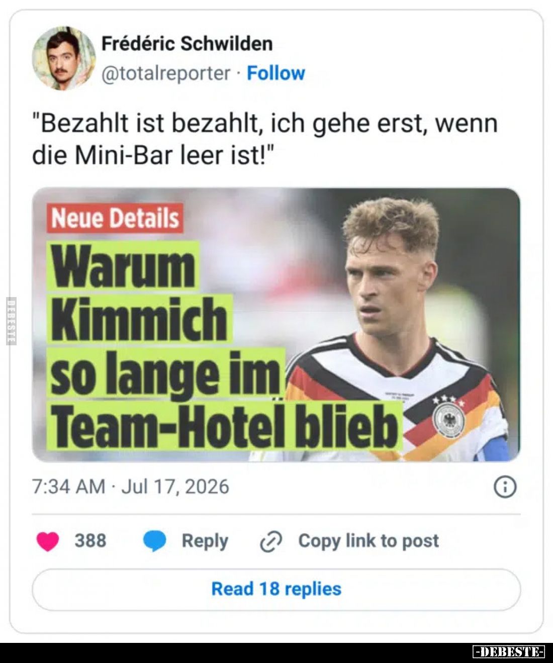 "Bezahlt ist bezahlt, ich gehe erst, wenn die Mini-Bar leer ist!"