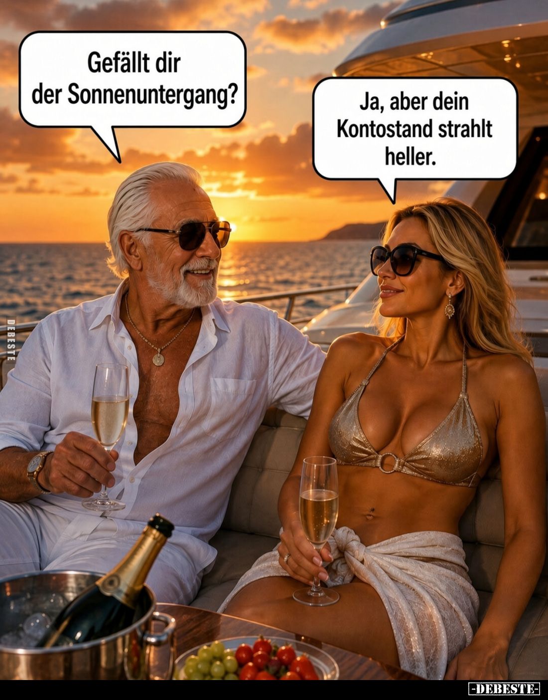 Gefällt dir der Sonnenuntergang? - Ja, aber dein Kontostand strahlt heller.