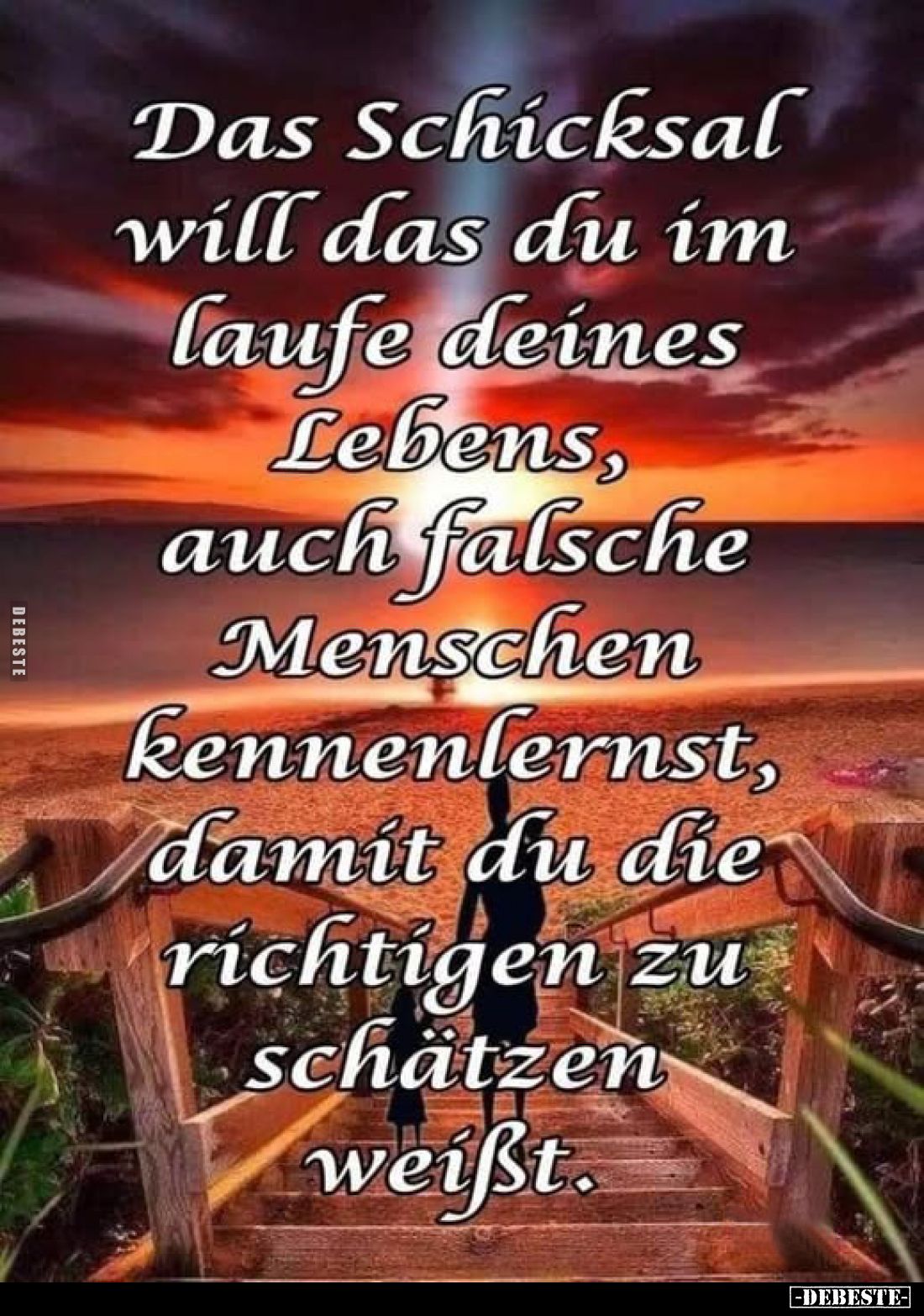 Das Schicksal will das du im Laufe deines Lebens, auch falsche Menschen kennenlernst, damit du die richtigen zu schätzen weiß...