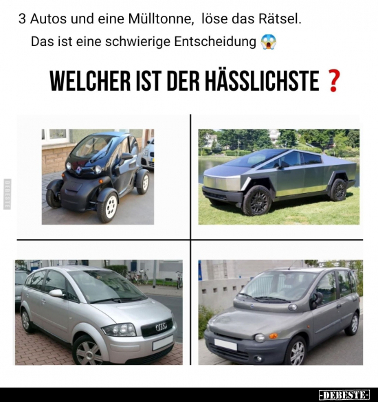 3 Autos und eine Mülltonne, löse das Rätsel.. - Lustige Bilder | DEBESTE.de