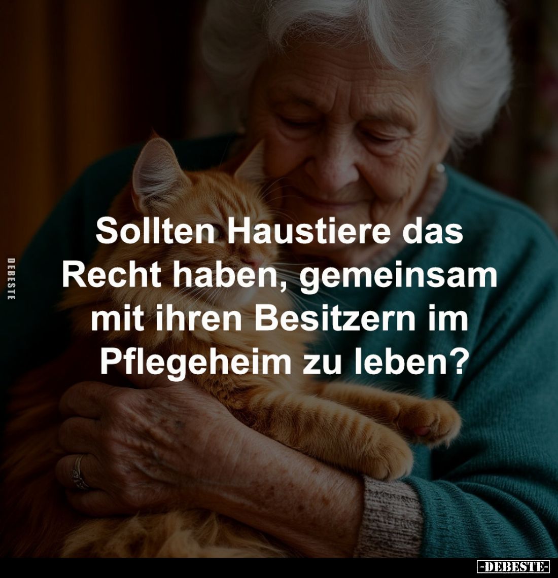 Sollten Haustiere das 
Recht haben, gemeinsam 
mit ihren Besitzern im 
Pflegeheim zu leben?