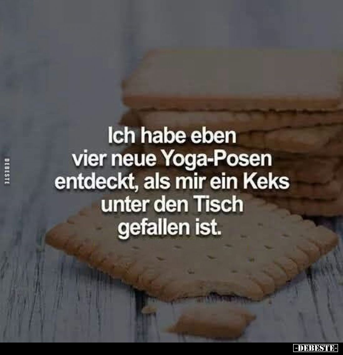Ich habe eben vier neue Yoga-Posen entdeckt,
als mir ein Keks unter den Tisch gefallen ist.