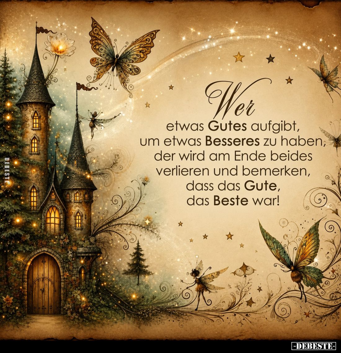 Wer etwas Gutes aufgibt, um etwas Besseres zu haben, der wird am Ende beides verlieren und bemerken, dass das Gute, das Beste...