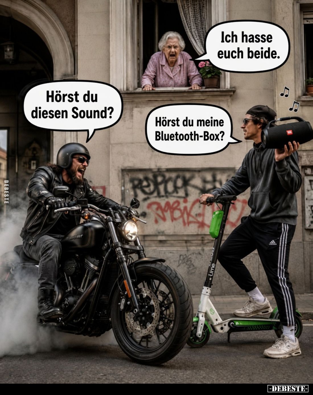 Hörst du diesen Sound?
Hörst du meine Bluetooth-Box?
Ich hasse euch beide.