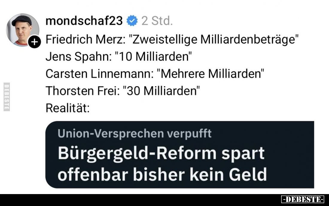 Friedrich Merz: "Zweistellige Milliardenbeträge". -
Jens Spahn: "10 Milliarden". -
Carsten Linnemann: &...