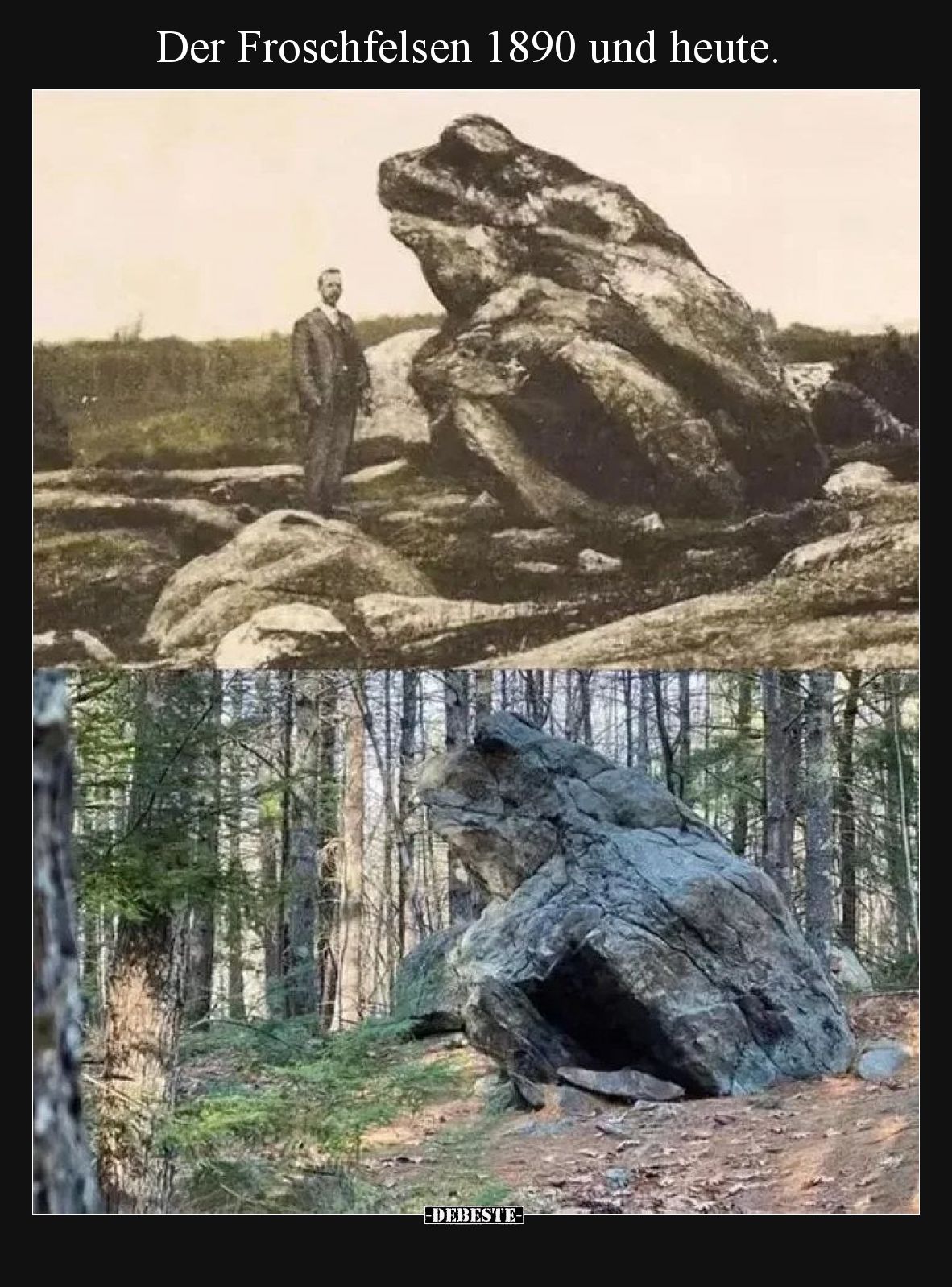 Der Froschfelsen 1890 und heute.