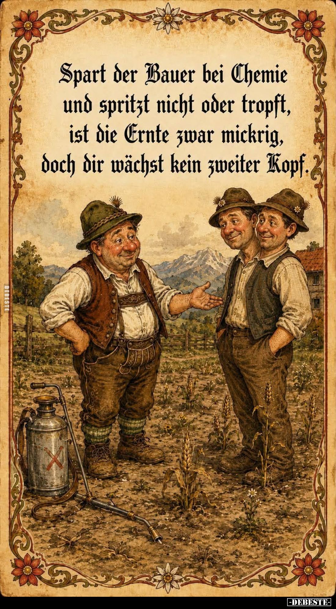 Spart der Bauer bei Chemie und spritzt nicht oder tropft, ist die Ernte zwar mickrig, doch dir wächst kein zweiter Kopf.