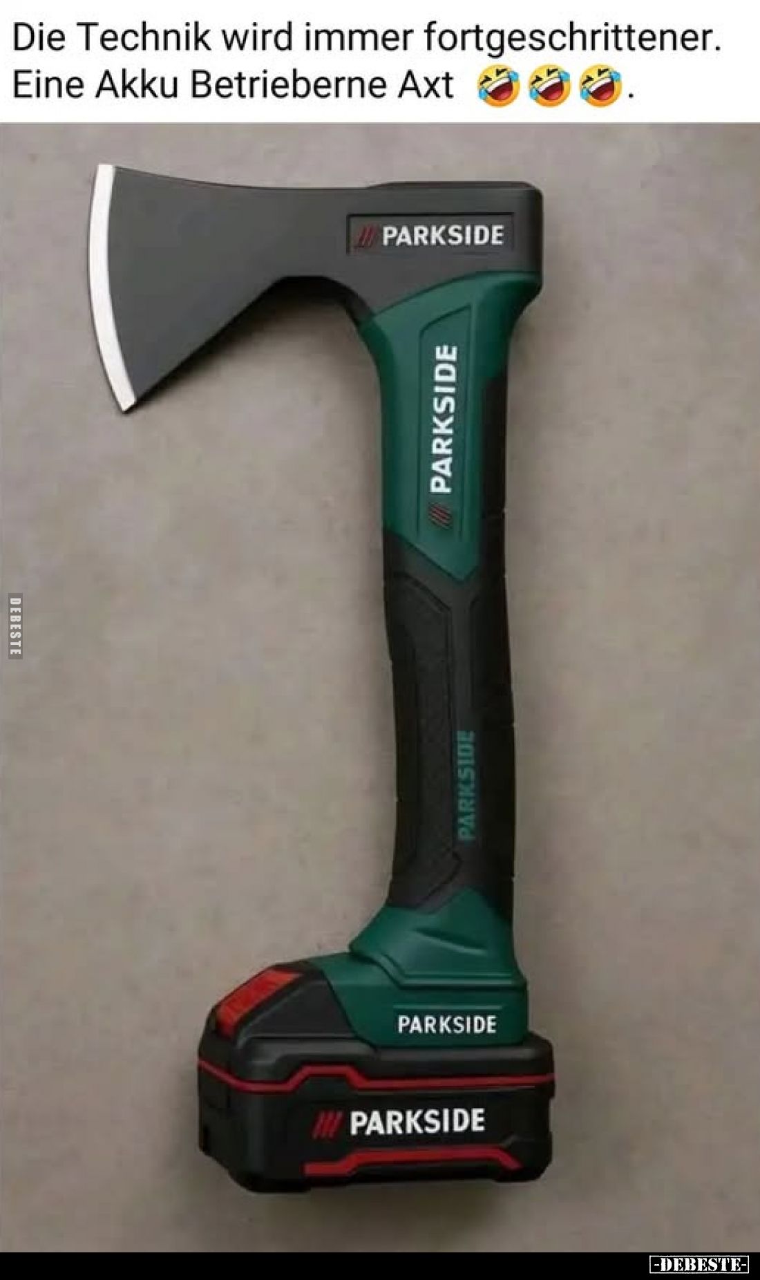 Die Technik wird immer fortgeschrittener. Eine Akku Betrieberne Axt.