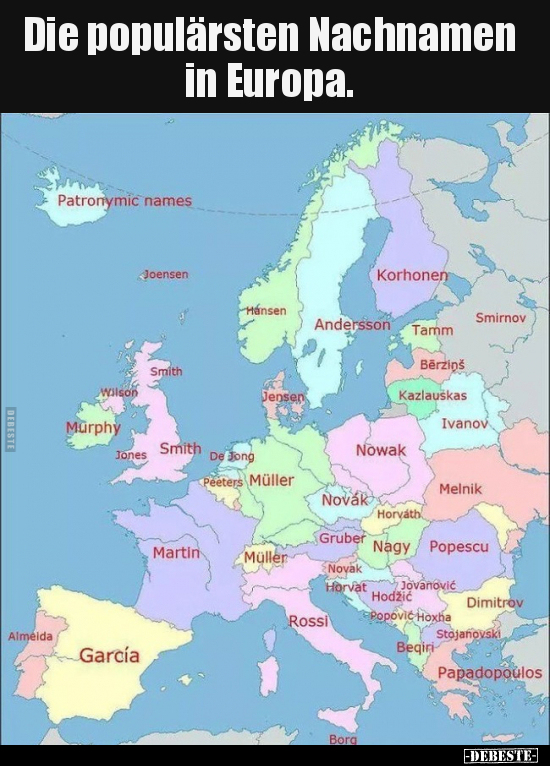 Die populärsten Nachnamen in Europa...