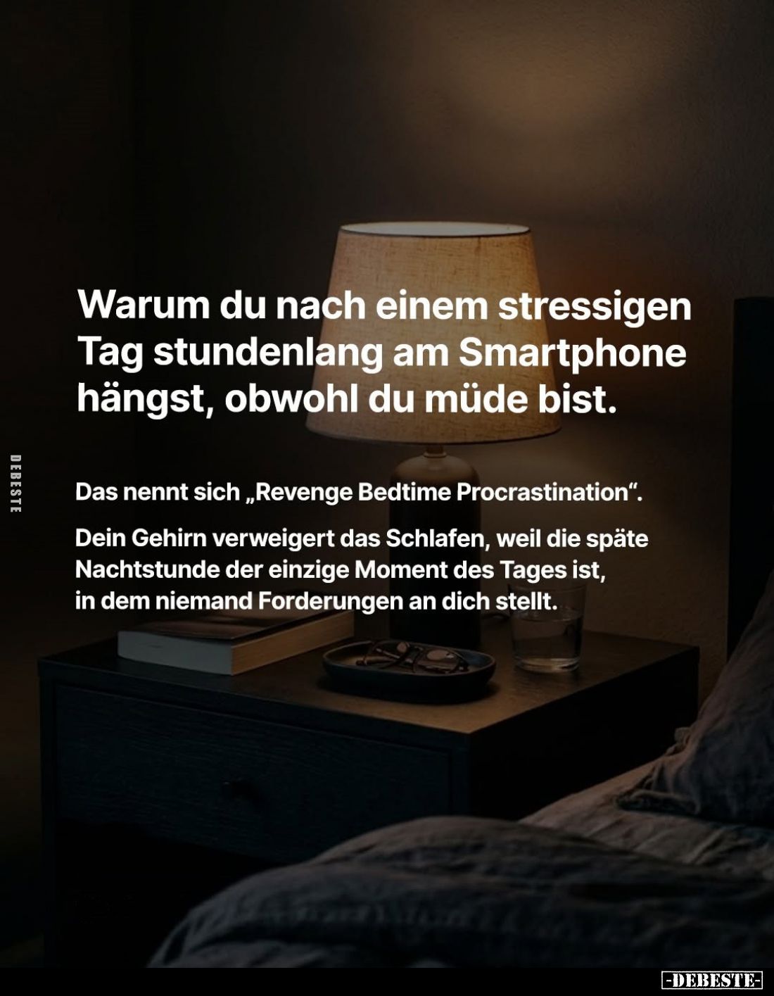 Warum du nach einem stressigen Tag stundenlang am Smartphone hängst, obwohl du müde bist.
Das nennt sich „Revenge Bedtime Pr...