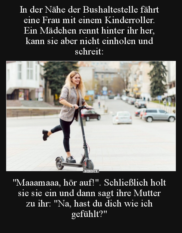 In der Nähe der Bushaltestelle fährt eine Frau mit einem.. - Lustige Bilder | DEBESTE.de