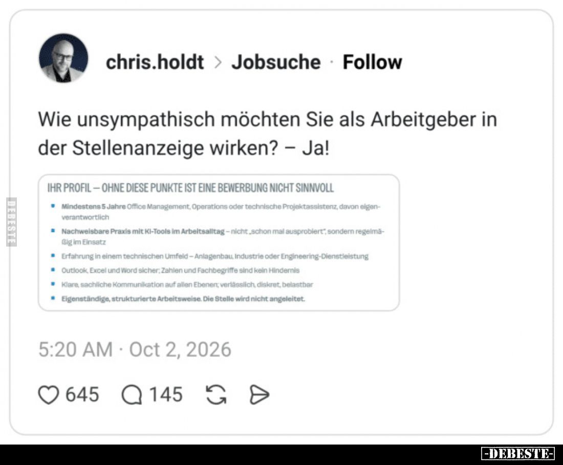 Wie unsympathisch möchten Sie als Arbeitgeber in der Stellenanzeige wirken? – Ja!