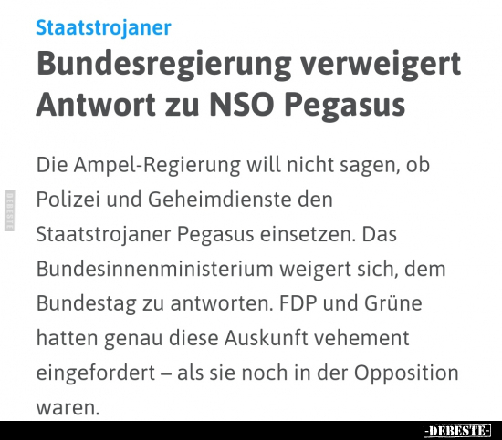 Bundesregierung verweigert Antwort zu NSO Pegasus.. - Lustige Bilder | DEBESTE.de
