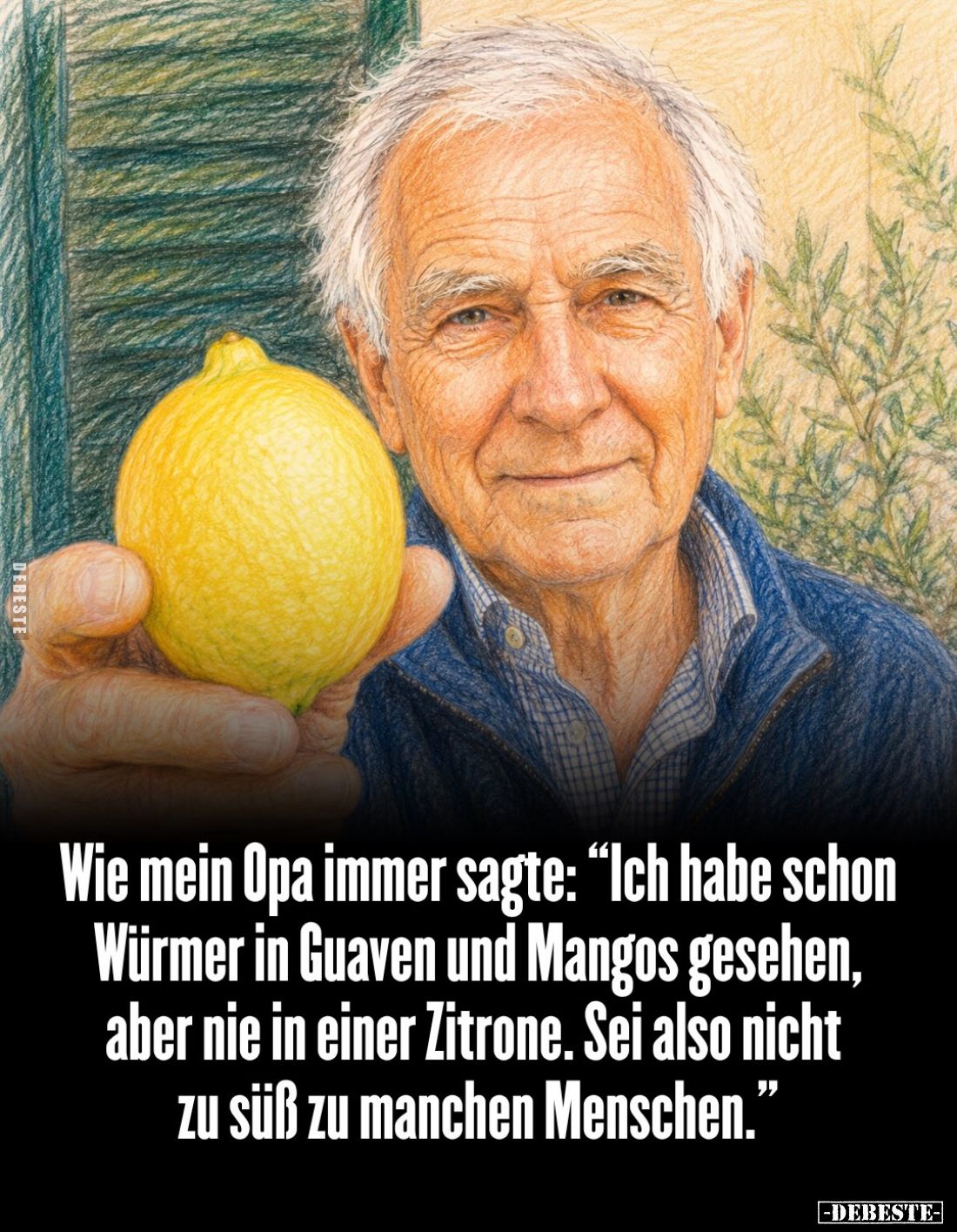 Wie mein Opa immer sagte: “Ich habe schon Würmer in Guaven und Mangos gesehen, aber nie in einer Zitrone. Sei also nicht zu s...