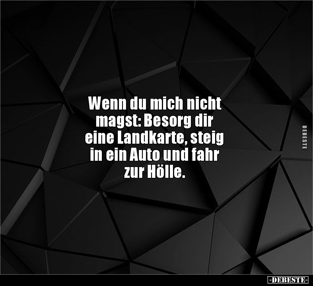 Wenn du mich nicht
magst: Besorg dir
eine Landkarte, steig
in ein Auto und fahr
zur Hölle.