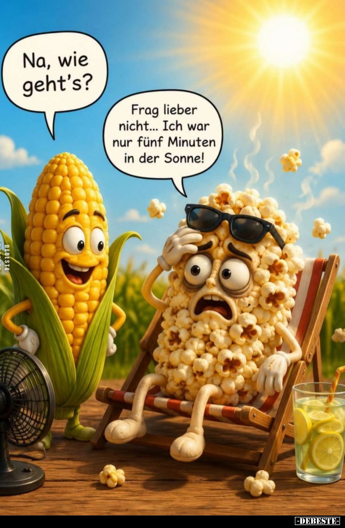 Na, wie geht's? -
Frag lieber nicht... Ich war nur fünf Minuten in der Sonne!