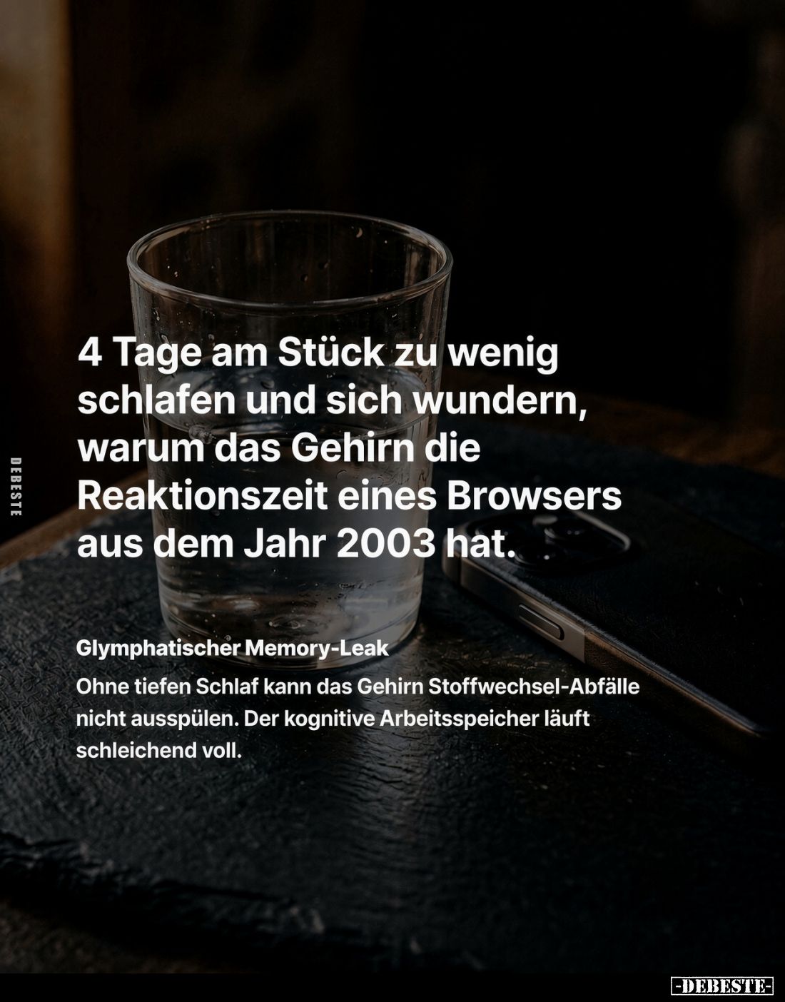 4 Tage am Stück zu wenig schlafen und sich wundern, warum das Gehirn die Reaktionszeit eines Browsers aus dem Jahr 2003 hat.
...