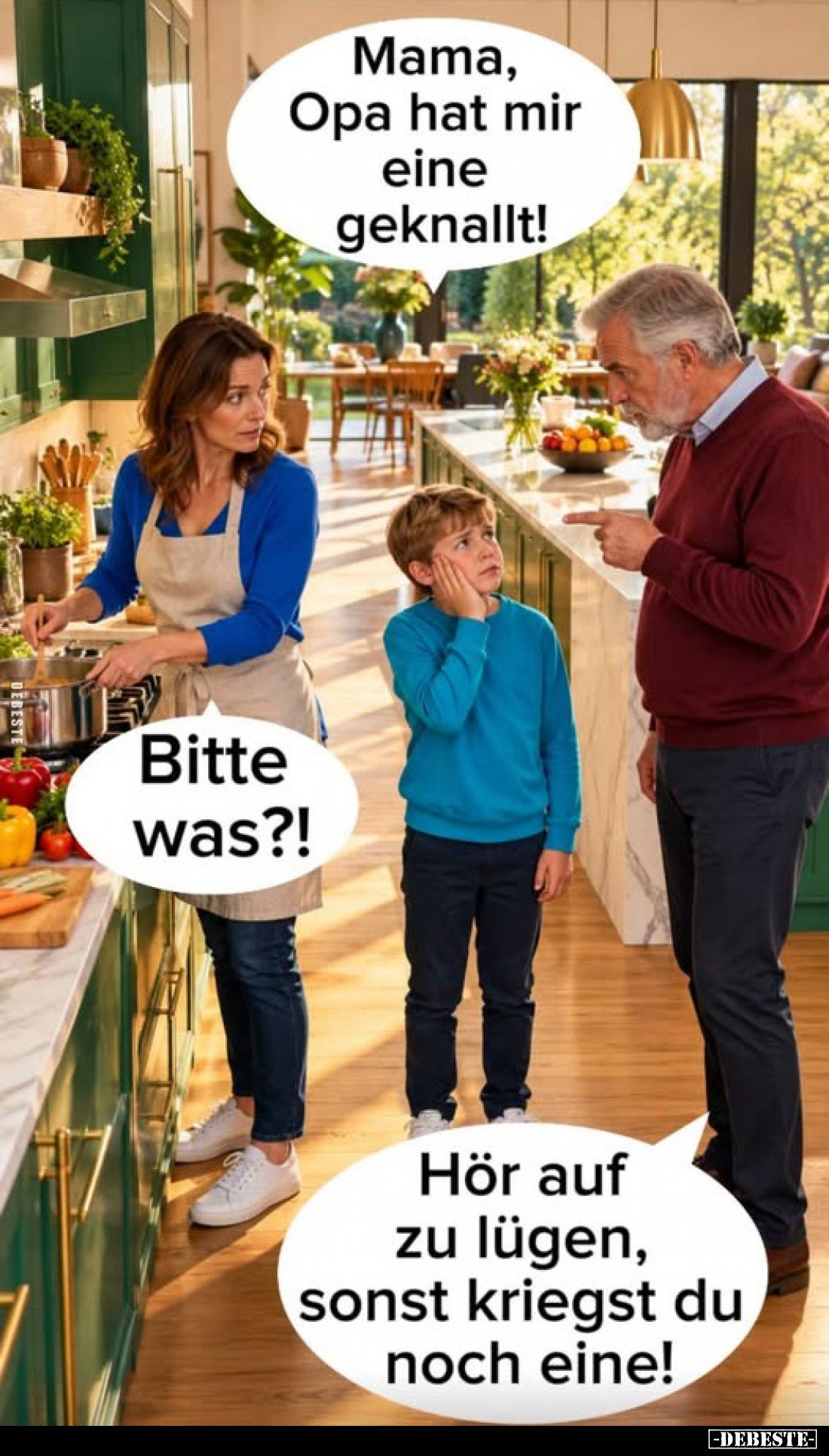 Mama, Opa hat mir eine geknallt!
-
Bitte was?!
-
Hör auf zu lügen, sonst kriegst du noch eine!