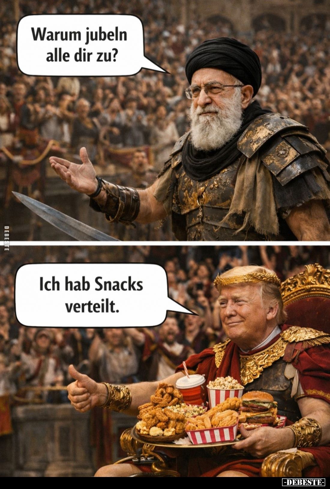 Warum jubeln alle dir zu? -
Ich hab Snacks verteilt.