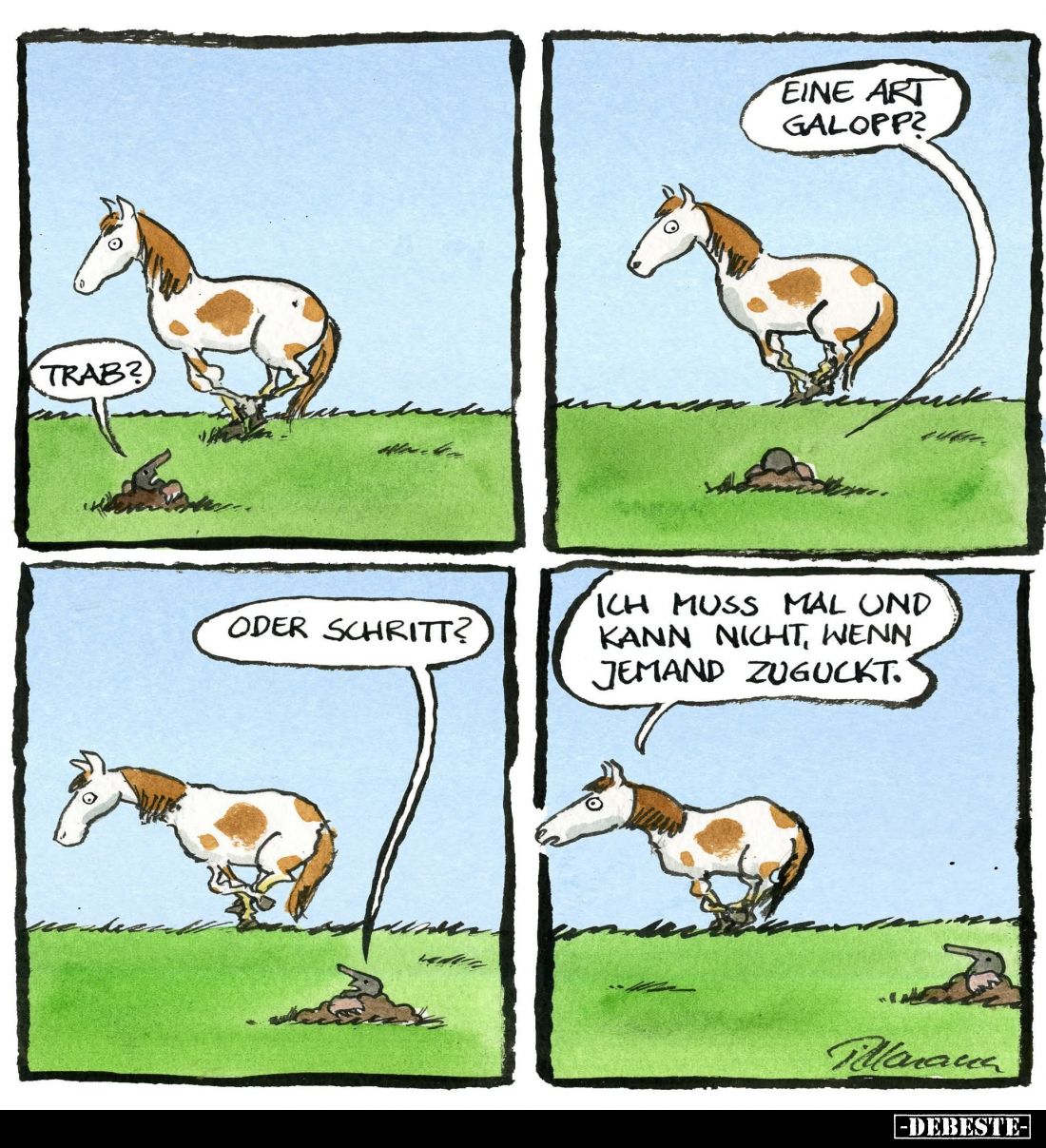 Trab? Eine Art Galopp?
Oder Schritt? -
Ich muss mal und kann nicht, wenn jemand zuguckt.