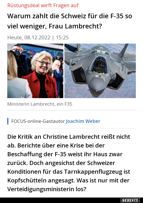 Warum zahlt die Schweiz für die F-35 so viel weniger, Frau.. - Lustige Bilder | DEBESTE.de