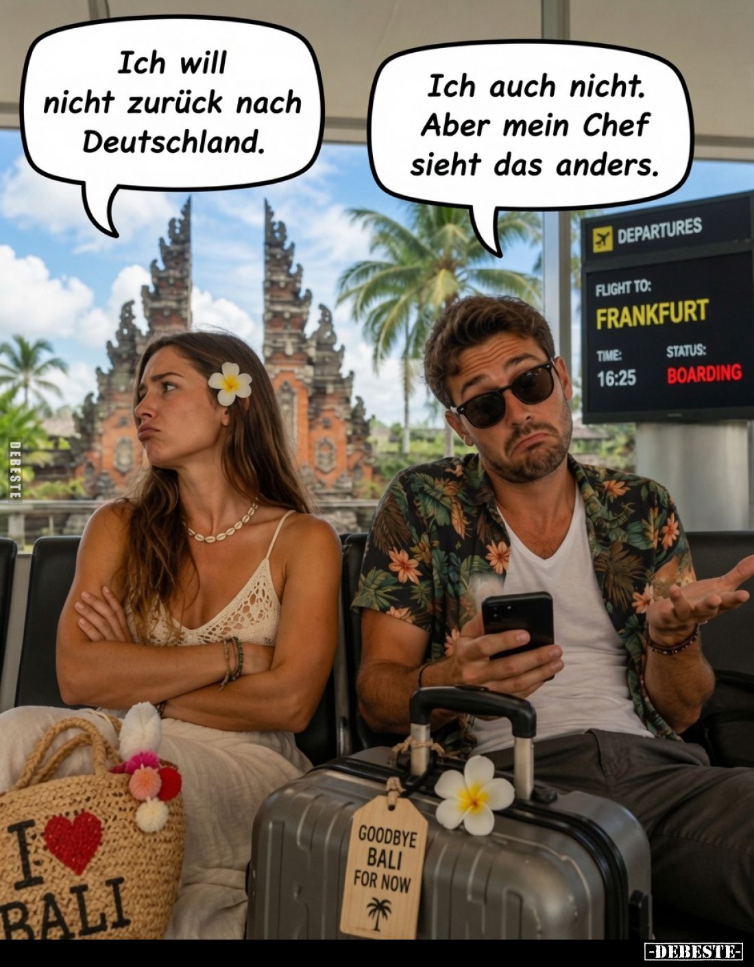 Ich will nicht zurück nach Deutschland.
Ich auch nicht. Aber mein Chef sieht das anders.