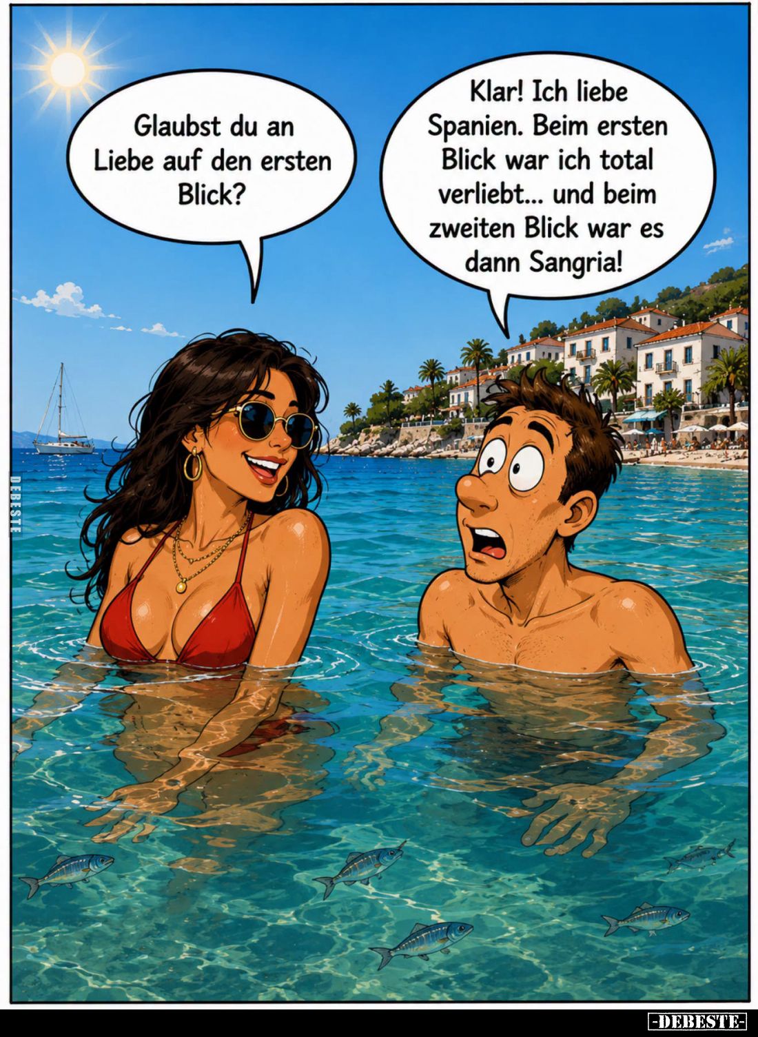 Glaubst du an Liebe auf den ersten Blick? -
Klar! Ich liebe Spanien. Beim ersten Blick war ich total verliebt... und beim zw...