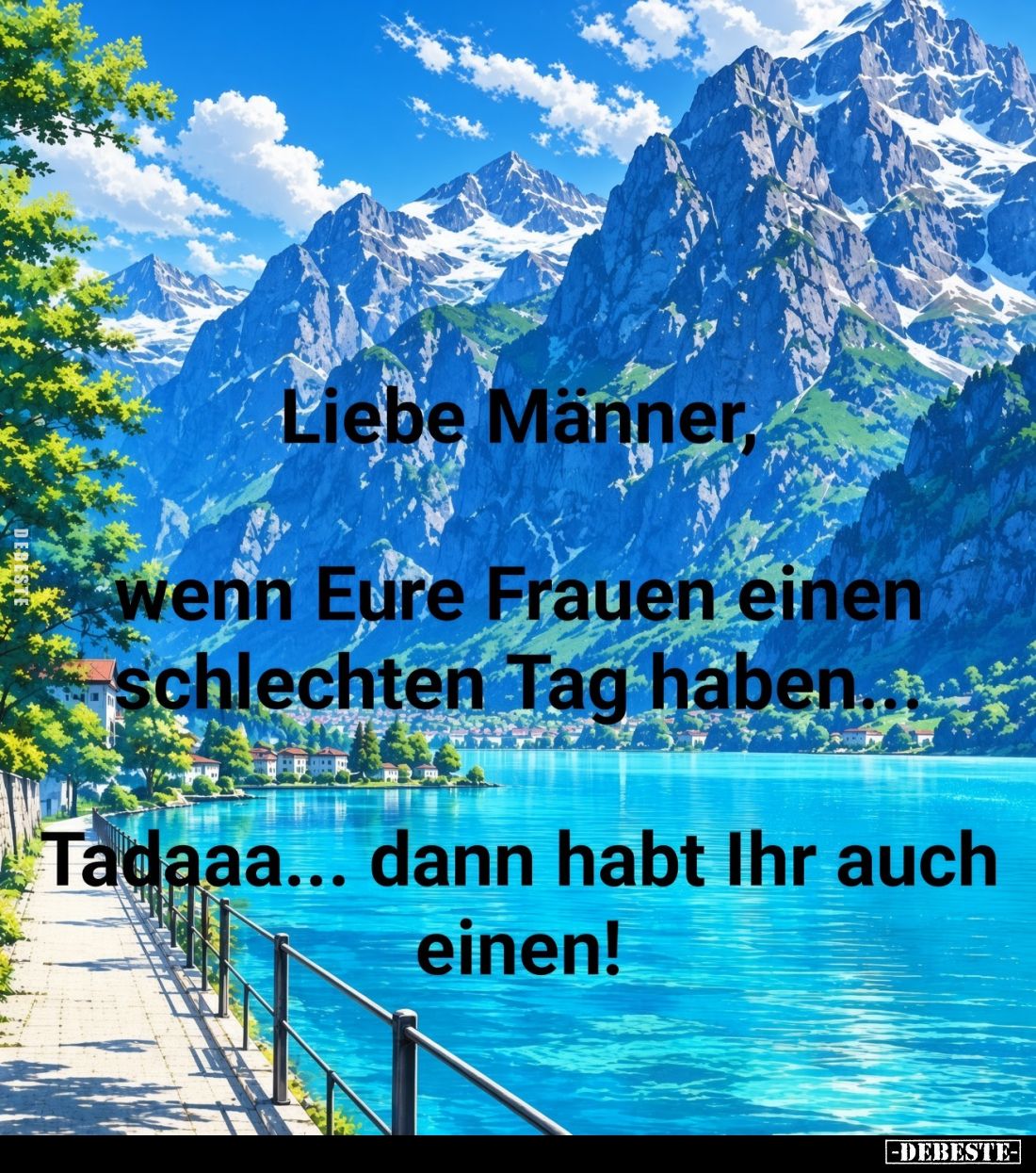 Liebe Männer,
wenn Eure Frauen einen schlechten Tag haben.
Tadaaa... dann habt Ihr auch einen!