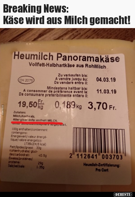 Breaking News: Käse wird aus Milch gemacht!.. - Lustige Bilder | DEBESTE.de