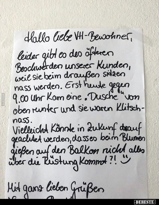 Hallo liebe VH-Bewohner, leider gibt es des öfteren.. - Lustige Bilder | DEBESTE.de