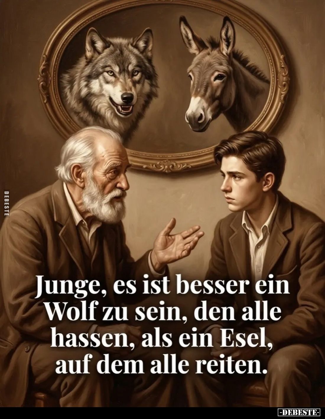 Junge, es ist besser ein Wolf zu sein, den alle hassen, als ein Esel, auf dem alle reiten.