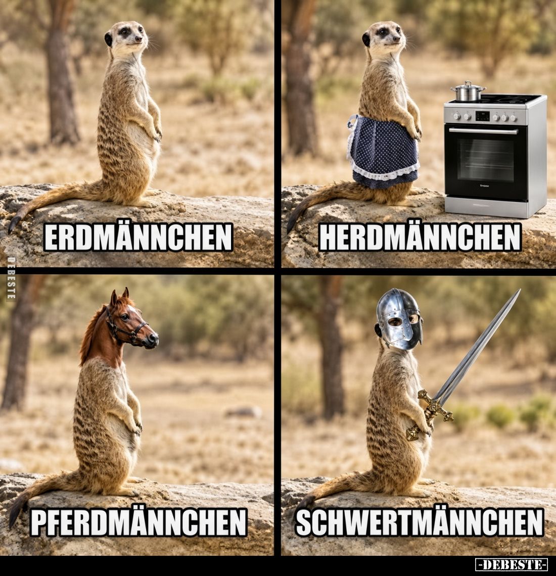 Erdmännchen,
Herdmännchen,
Pferdmännchen,
Schwertmännchen.